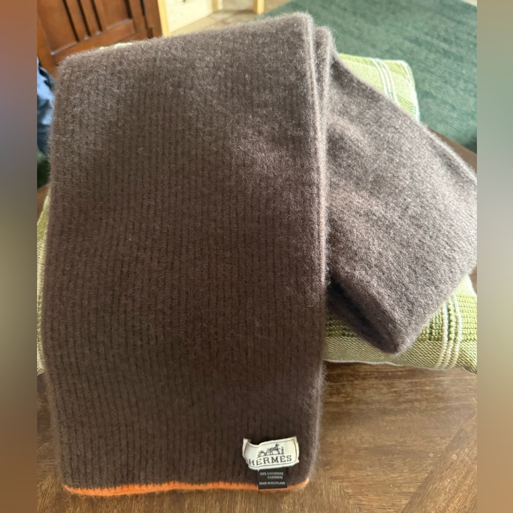 Hermès Cashmere Scarf in Rich Brown and Orange